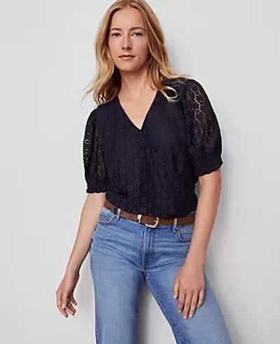 Ann Taylor Weekend Collection Lace Wrap Blouse In Black