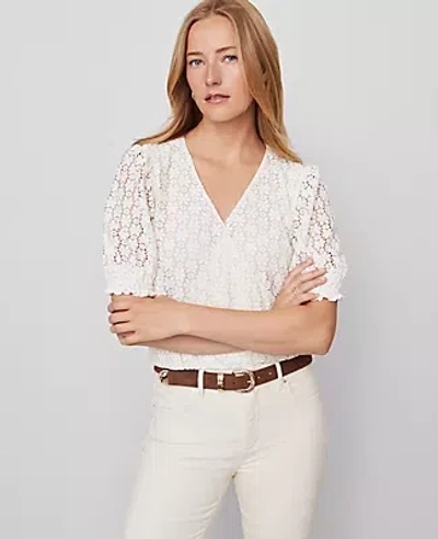 Ann Taylor Weekend Collection Lace Wrap Blouse In White