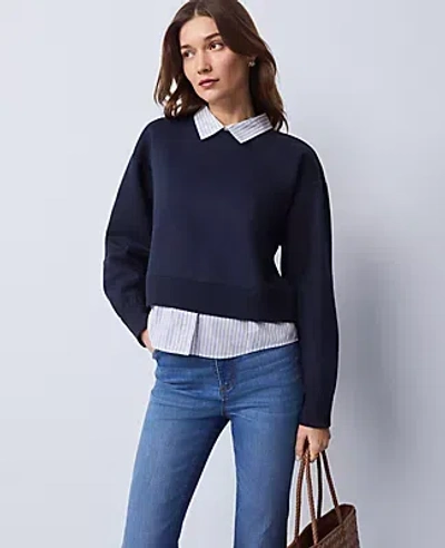 Ann Taylor Weekend Collection Layered Mix Media Sweatshirt In Blue