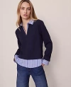 Ann Taylor Weekend Collection Layered Mix Media Top In Black