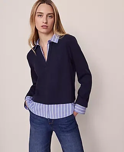 Ann Taylor Weekend Collection Layered Mix Media Top In Black