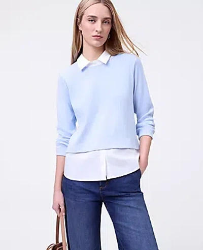 Ann Taylor Weekend Collection Layered Mix Media Top In Blue