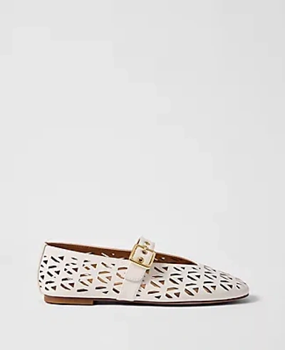 Ann Taylor Weekend Collection Leather Mary Jane Ballet Flat In White