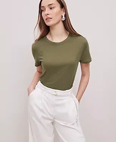 Ann Taylor Weekend Collection Linen-blend Tee In Moss Green