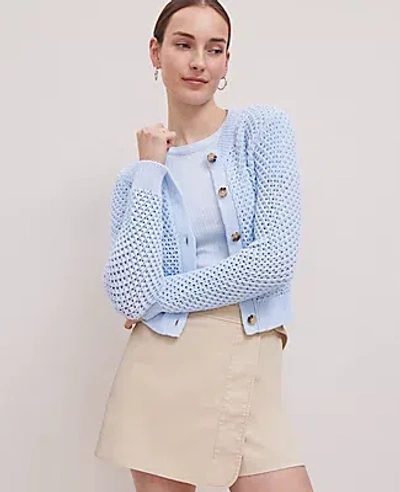 Ann Taylor Weekend Collection Mesh Cardigan In Zephyr Blue