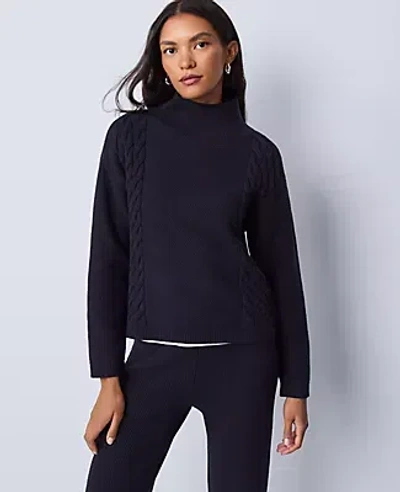 Ann Taylor Weekend Collection Mixed Cable Sweater In Blue