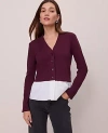 Ann Taylor Petite Weekend Collection Mixed Media Peplum Cardigan In Purple