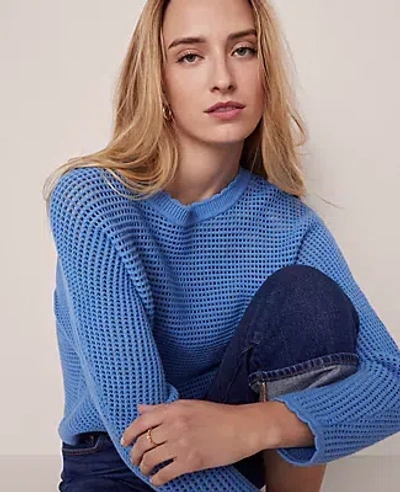Ann Taylor Weekend Collection Open Stitch Scalloped Sweater In Blue