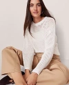 Ann Taylor Weekend Collection Open Stitch Scalloped Sweater In White