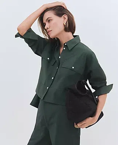 Ann Taylor Weekend Collection Oversized Cropped Pocket Shirt In Dried Cilantro