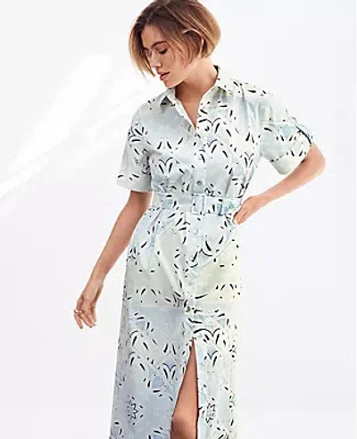 Ann Taylor Weekend Collection Paisley Collared Midi Shift Dress In Pristine Blue