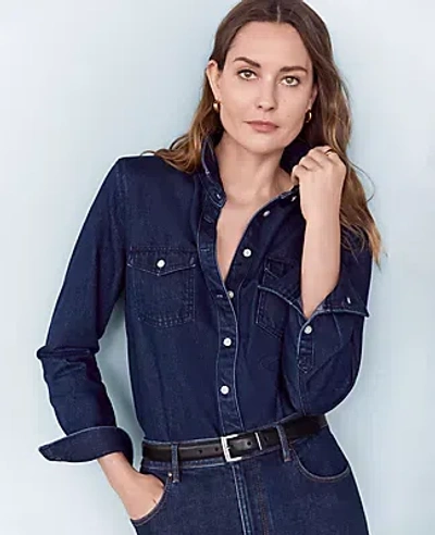 Ann Taylor Weekend Collection Patch Pocket Denim Shirt In Dark Wash
