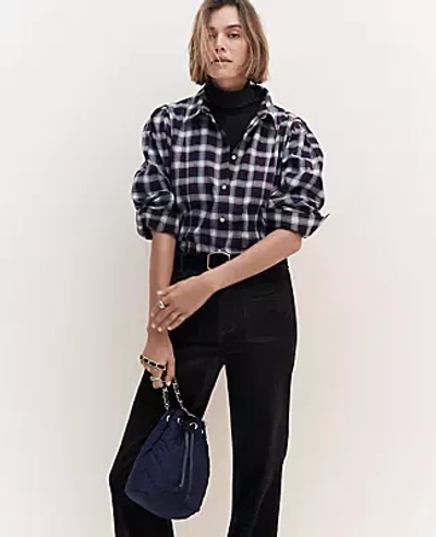 Ann Taylor Weekend Collection Plaid Flannel Shirt In Navy Multi