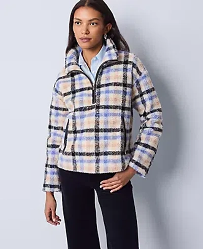 Ann Taylor Weekend Collection Plaid Sherpa Pullover In Multi