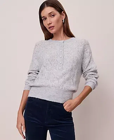 Ann Taylor Weekend Collection Pointelle Henley Sweater In Gray