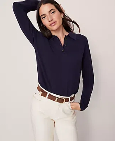 Ann Taylor Weekend Collection Polo Sweater In Blue