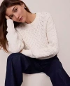 Ann Taylor Weekend Collection Popcorn-stitch Cable Sweater In White