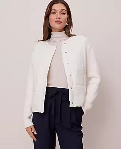 Ann Taylor Weekend Collection Quilted Woven Sweater Jacket In White