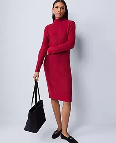 Ann Taylor Weekend Collection Ribbed Button Sweater Dress In Red