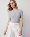 Ann Taylor Weekend Collection Ribbed Henley Tee In Misty Heather