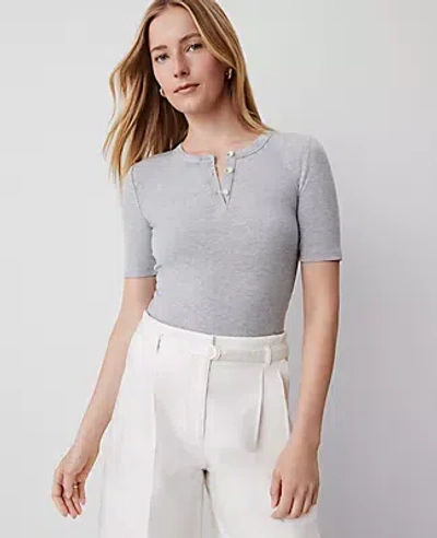 Ann Taylor Weekend Collection Ribbed Henley Tee In Misty Heather