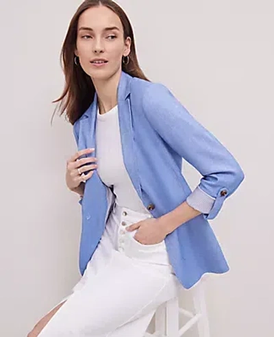 Ann Taylor Weekend Collection Roll Sleeve Linen-blend Blazer In Blue Grotto