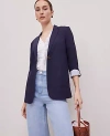 Ann Taylor Weekend Collection Roll Sleeve Linen-blend Blazer In Night Sky