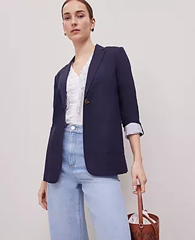 Ann Taylor Weekend Collection Roll Sleeve Linen-blend Blazer In Night Sky