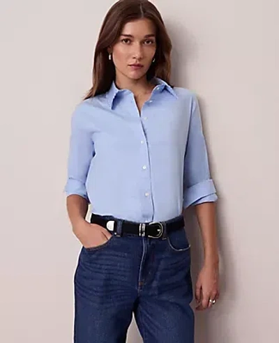 Ann Taylor Weekend Collection Ruffle Collar Modern Shirt In Blue