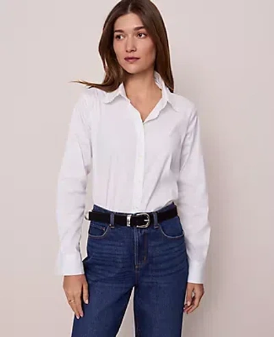 Ann Taylor Weekend Collection Ruffle Collar Modern Shirt In White