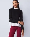 Ann Taylor Weekend Collection Ruffle Mix Media Top In Black