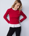 Ann Taylor Weekend Collection Ruffle Mix Media Top In Red