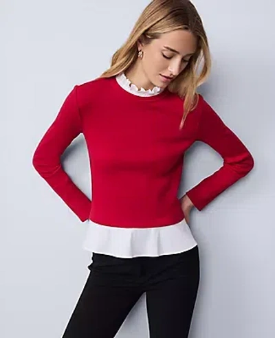Ann Taylor Weekend Collection Ruffle Mix Media Top In Red