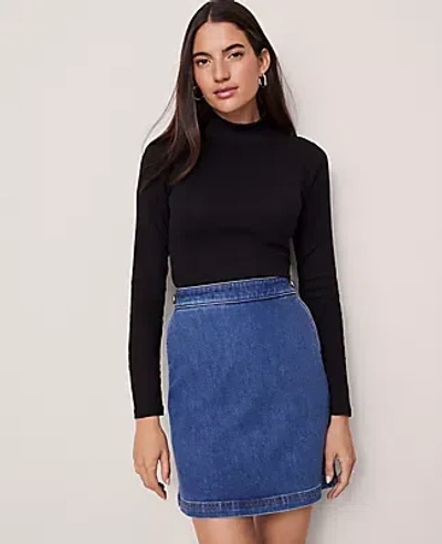 Ann Taylor Weekend Collection Ruffle Mock Neck Top In Black