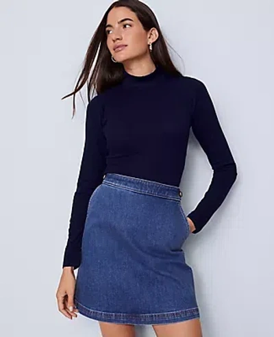 Ann Taylor Weekend Collection Ruffle Mock Neck Top In Black