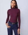 Ann Taylor Weekend Collection Ruffle Mock Neck Top In Purple