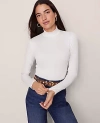 Ann Taylor Weekend Collection Ruffle Mock Neck Top In White