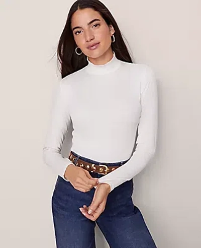 Ann Taylor Weekend Collection Ruffle Mock Neck Top In White