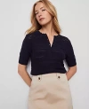 Ann Taylor Weekend Collection Scalloped Henley Sweater In Black