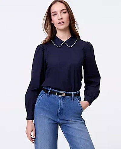 Ann Taylor Weekend Collection Scalloped Trim Blouse In Black
