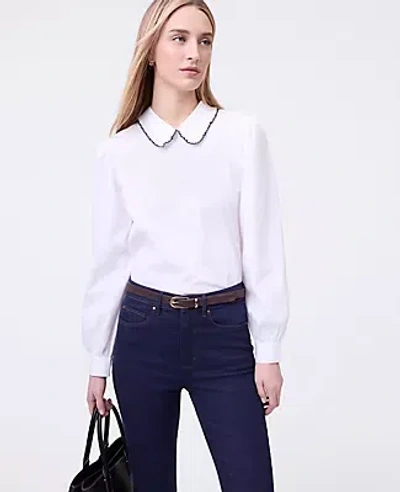 Ann Taylor Weekend Collection Scalloped Trim Blouse In White
