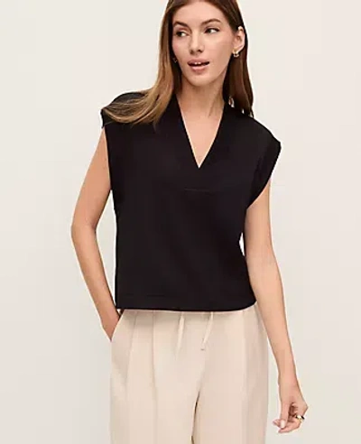 Ann Taylor Weekend Collection Scuba V-neck Top In Black