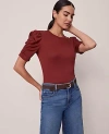 Ann Taylor Weekend Collection Shirred Sleeve Top In Brown