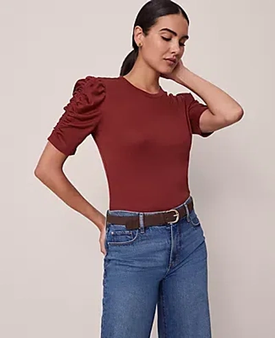 Ann Taylor Weekend Collection Shirred Sleeve Top In Brown
