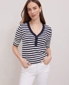Ann Taylor Weekend Collection Striped Bouclé Henley Sweater