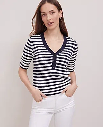 Ann Taylor Weekend Collection Striped Bouclé Henley Sweater