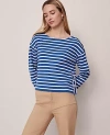 Ann Taylor Weekend Collection Striped Crew Neck Top In Blue