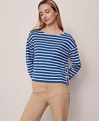Ann Taylor Weekend Collection Striped Crew Neck Top In Blue