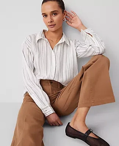 Ann Taylor Weekend Collection Striped Drop Shoulder Shirt In White/black Multi