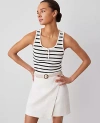 Ann Taylor Weekend Collection Striped Henley Tank Top In Winter White - Black